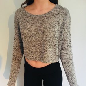 Grey Cropped Open Back Sweater